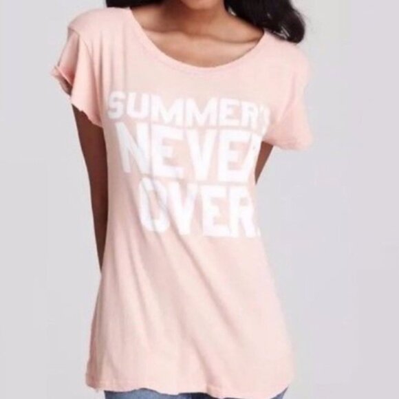 Wildfox Summers Never Over Pink Tee Graphic T-Shirt Size Small Cotton Top Crew S - Picture 2 of 13